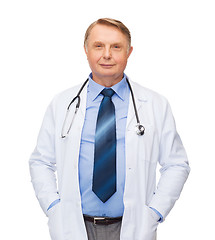 Image showing smiling doctor or professor with stethoscope