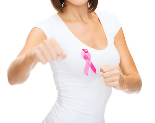 Image showing woman with pink cancer awareness ribbon