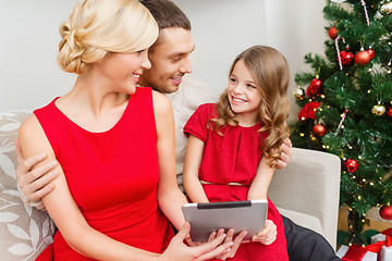 Image showing smiling family with tablet pc