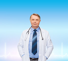 Image showing smiling doctor or professor with stethoscope