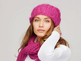 Image showing woman in pink hat and scarf