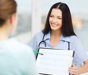 Image showing female doctor or nurse showing cardiogram