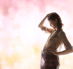 Image showing silhouette picture of pregnant beautiful woman