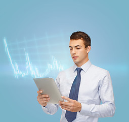 Image showing buisnessman with tablet pc and forex chart