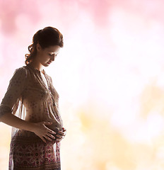 Image showing silhouette picture of pregnant beautiful woman