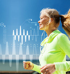Image showing smiling woman doing running outdoors