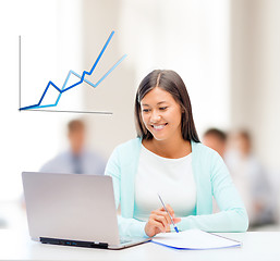 Image showing asian businesswoman with laptop and documents