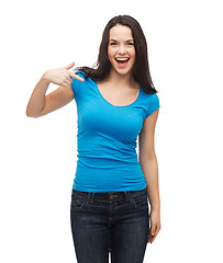 Image showing smiling girl in blank blue t-shirt