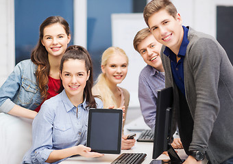 Image showing students with monitor and blank tablet pc screen