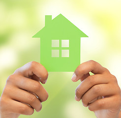 Image showing woman hands holding green house