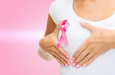 Image showing woman with pink cancer awareness ribbon