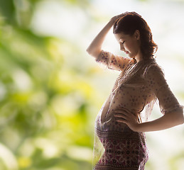 Image showing silhouette picture of pregnant beautiful woman