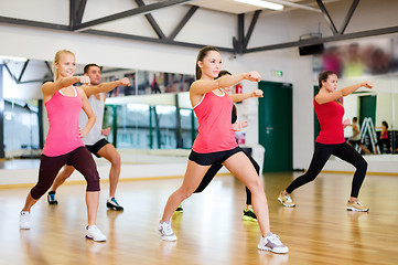 Image showing group of smiling people exercising in the gym