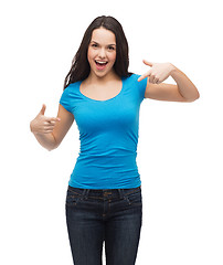 Image showing smiling girl in blank blue t-shirt