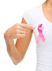 Image showing woman with pink cancer awareness ribbon