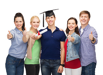 Image showing group of students with diploma showing thumbs up