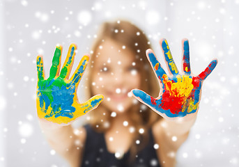 Image showing girl showing painted hands