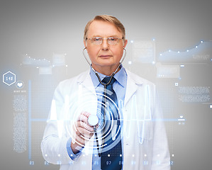 Image showing calm doctor or professor with stethoscope