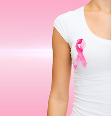 Image showing woman with pink cancer awareness ribbon