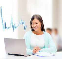 Image showing asian businesswoman with laptop and documents