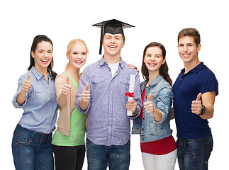 Image showing group of students with diploma showing thumbs up