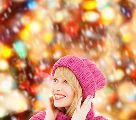 Image showing woman in pink hat and scarf