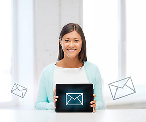 Image showing businesswoman or student with tablet pc