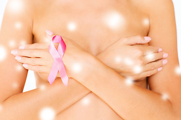 Image showing naked woman with breast cancer awareness ribbon