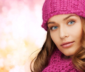 Image showing woman in pink hat and scarf