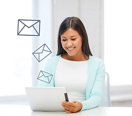 Image showing businesswoman or student with tablet pc