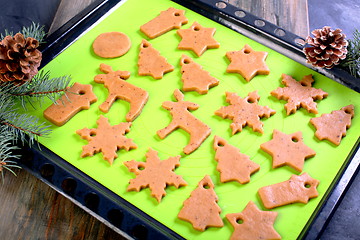 Image showing Christmas cookies on a baking tray.