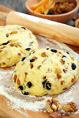 Image showing Dough with candied fruits and nuts for Christmas baking.