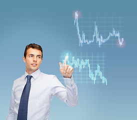 Image showing man working with forex chart on virtual screen