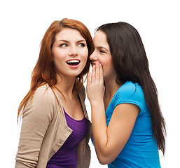 Image showing two smiling girls whispering gossip