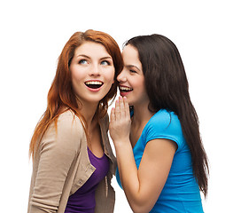 Image showing two smiling girls whispering gossip