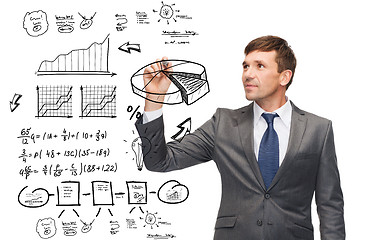 Image showing buisnessman drawing plan on virtual screen