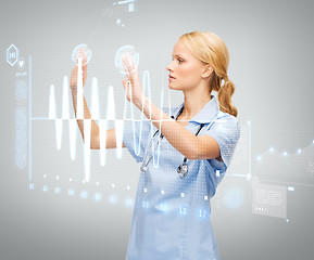 Image showing doctor or nurse working with virtual screen