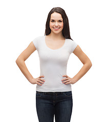 Image showing smiling woman in blank white t-shirt