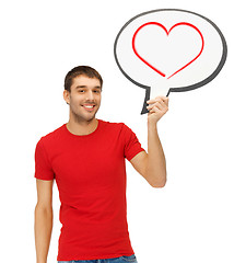 Image showing smiling man with text bubble and heart in it