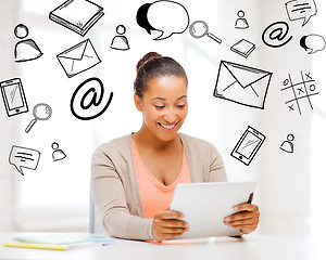 Image showing smiling student girl with tablet pc