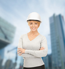 Image showing female contractor in helmet