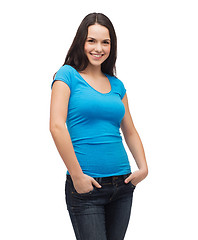 Image showing smiling girl in blank blue t-shirt