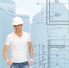 Image showing handsome builder in white helmet