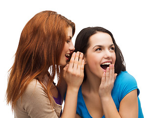 Image showing two smiling girls whispering gossip