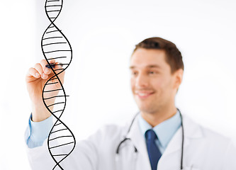 Image showing doctor drawing dna molecule on virtual screen