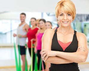 Image showing group of smiling people exercising in the gym