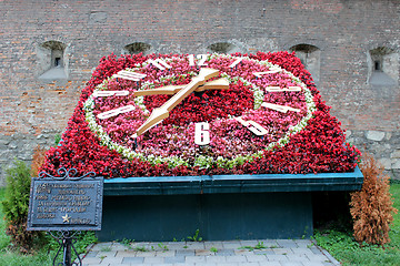 Image showing big clock made from flowers in Lvov