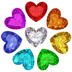 Image showing Colorful gems in shape of heart isolated on white