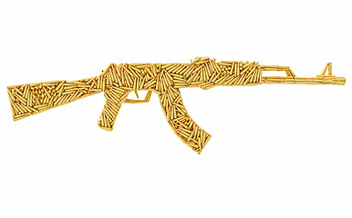 Image showing Assault rifle shape composed of ammunition cartridges isolated on white