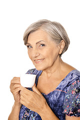 Image showing Elderly woman with cup